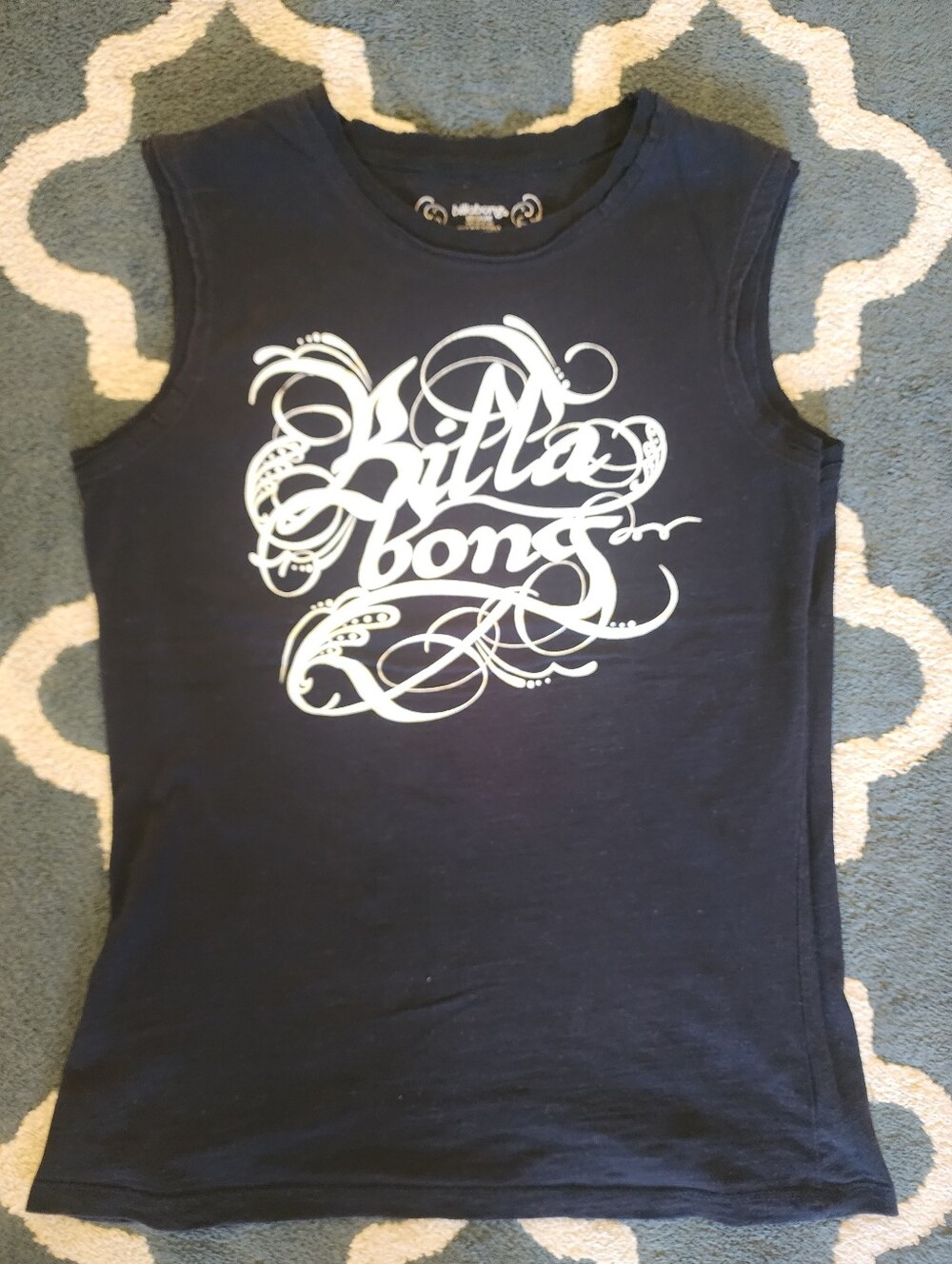 Billabong Black Sleeveless Tank with White Script Logo